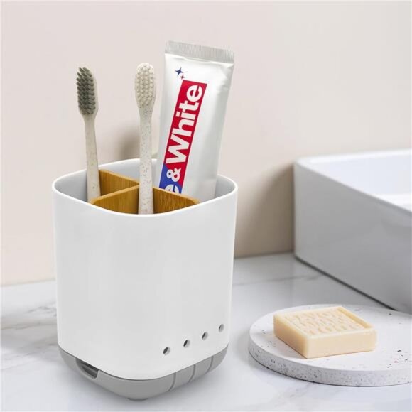 Toothbrush Holder Bathroom Counter Organizer Electric Toothpaste Storage Caddy - Picture 2 of 8